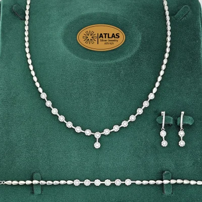 سرویس نقره جواهری زنانه مجلسی با نگین های برلیان 25.1 گرمی نقره اصل 925