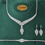 سرویس نقره جواهری زنانه مجلسی نگین های مارکیز و برلیان 35 گرمی نقره اصل 925
