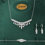 سرویس نقره زنانه زنجیری با نگین های برلیان و باگت 18.8 گرمی نقره اصل 925