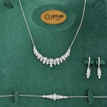 سرویس نقره زنجیری با نگین های برلیان و باگت 17 گرمی نقره اصل 925