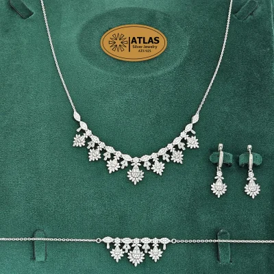 سرویس نقره زنجیری زنانه با نگین های برلیان 23 گرمی نقره اصل 925