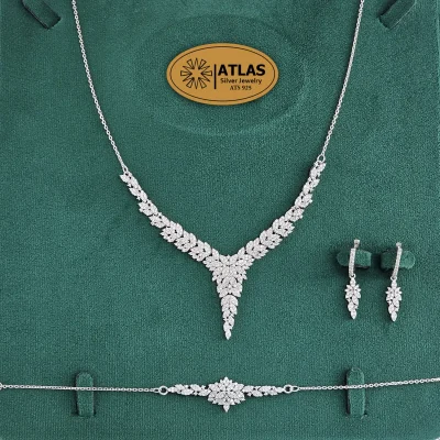 سرویس نقره زنجیری زنانه با نگین های برلیان 20.9 گرمی نقره اصل 925