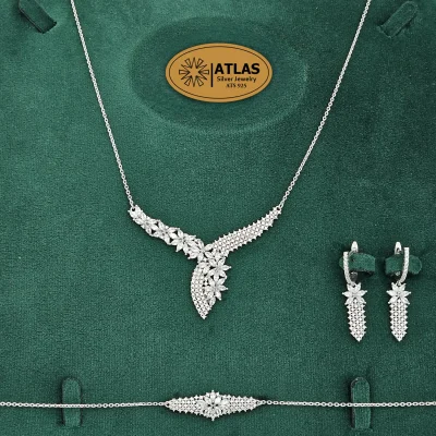 سرویس نقره زنانه میکرو با نگین های برلیان و مارکیز 18 گرمی نقره اصل 925