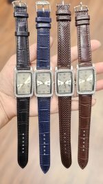 ساعت نقره مردانه نگین دار بند چرمی نقره اصل 925 - Image 3