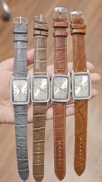 ساعت نقره مردانه نگین دار بند چرمی نقره اصل 925 - Image 2