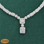 سرویس نقره جواهری زنانه امرالدکات با نگین های برلیان و باگت 32.6 گرمی نقره اصل 925 - Image 2