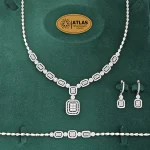 سرویس نقره جواهری زنانه امرالدکات با نگین های برلیان و باگت 32 گرمی نقره اصل 925