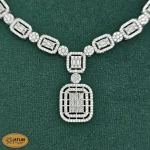 سرویس نقره جواهری زنانه امرالدکات با نگین های برلیان و باگت 32 گرمی نقره اصل 925 - Image 2