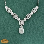 سرویس نقره زنجیری امرالدکات با نگین های برلیان و باگت 17.3 گرمی نقره اصل 925 - Image 2