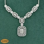 سرویس نقره زنجیری امرالدکات با نگین های برلیان و باگت 18.7 گرمی نقره اصل 925 - Image 2