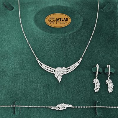 سرویس نقره زنانه میکرو با نگین های برلیان و مارکیز 16.1 گرمی نقره اصل 925