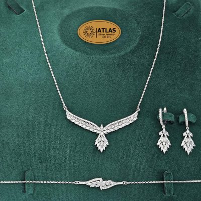 سرویس نقره زنانه میکرو با نگین های برلیان و مارکیز 16.8 گرمی نقره اصل 925
