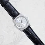 ساعت نقره مردانه نگین دار بند چرمی نقره اصل 925