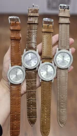 ساعت نقره مردانه نگین دار بند چرمی نقره اصل 925 - Image 3