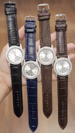 ساعت نقره مردانه نگین دار بند چرمی نقره اصل 925 - Image 4