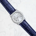 ساعت نقره مردانه نگین دار بند چرمی نقره اصل 925 - Image 6