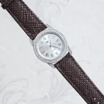 ساعت نقره مردانه نگین دار بند چرمی نقره اصل 925 - Image 9