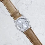 ساعت نقره مردانه نگین دار بند چرمی نقره اصل 925 - Image 10