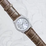 ساعت نقره مردانه نگین دار بند چرمی نقره اصل 925 - Image 12