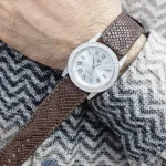 ساعت نقره مردانه نگین دار بند چرمی نقره اصل 925 - Image 2