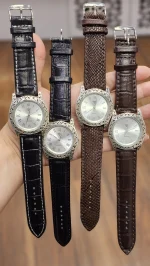 ساعت نقره مردانه سیاه قلم بدون نگین بند چرمی نقره اصل 925 - Image 3