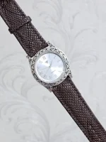 ساعت نقره مردانه سیاه قلم بدون نگین بند چرمی نقره اصل 925 - Image 7