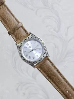 ساعت نقره مردانه سیاه قلم بدون نگین بند چرمی نقره اصل 925 - Image 10