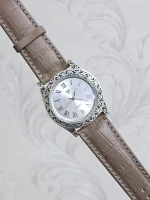 ساعت نقره مردانه سیاه قلم بدون نگین بند چرمی نقره اصل 925 - Image 11