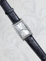 ساعت نقره مردانه سیاه قلم بدون نگین بند چرمی نقره اصل 925 - Image 4