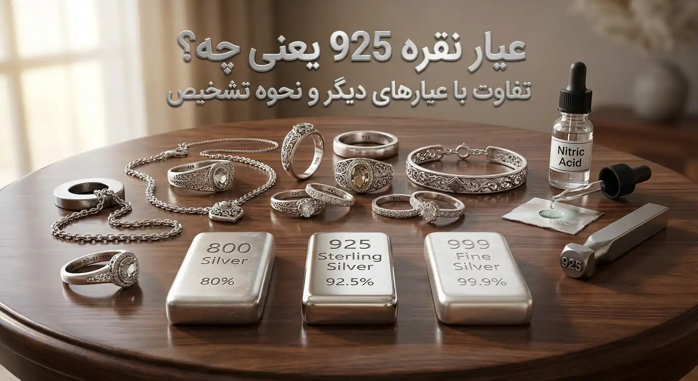 عیار نقره 925 یعنی چه؟ تصویر مقایسه عیارهای نقره و روشهای تشخیص اصالت برای مقاله آموزشی | نقره اطلس