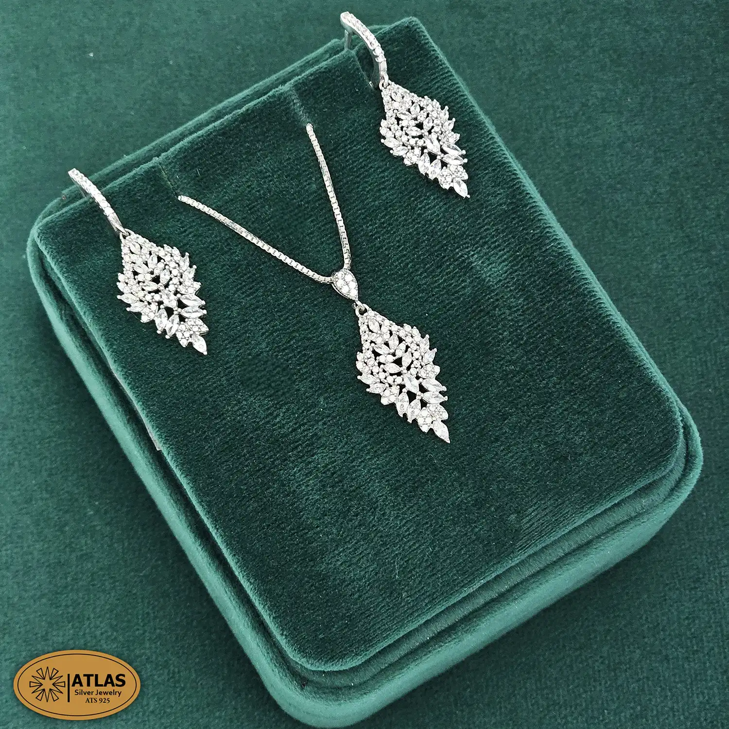 NJ83 نیم ست نقره جواهری زنانه با نگین های برلیان و مارکیز 7.5 گرمی نقره اصل 925 - Image 1