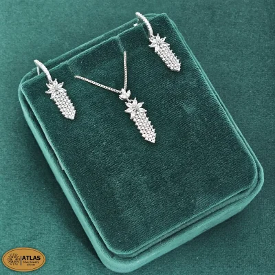 نیم ست نقره جواهری زنانه با نگین های برلیان و مارکیز 6.9 گرمی نقره اصل 925