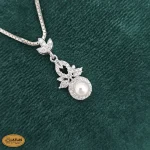 نیم ست نقره جواهری زنانه مروارید با نگین های برلیان و باگت 5.7 گرمی نقره اصل 925 - Image 2