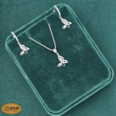 نیم ست نقره پروانه با نگین های برلیان و باگت 4.2 گرمی نقره اصل 925