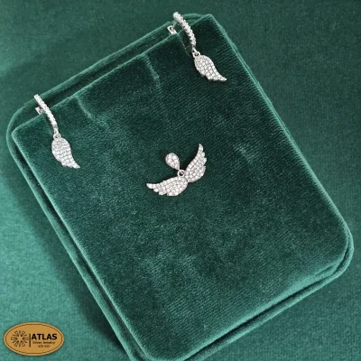 نیم ست نقره جواهری بال فرشته با نگین های برلیان 4.8 گرمی نقره اصل 925