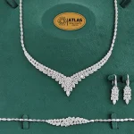 سرویس نقره جواهری زنانه با نگین های برلیان و باگت 35.4 گرمی نقره اصل 925