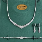 سرویس نقره جواهری زنانه با نگین های برلیان و باگت 31.1 گرمی نقره اصل 925