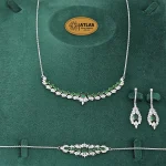 سرویس نقره زنجیری زنانه با نگین های برلیان و اشک، مارکیز 19.7 گرمی نقره اصل 925