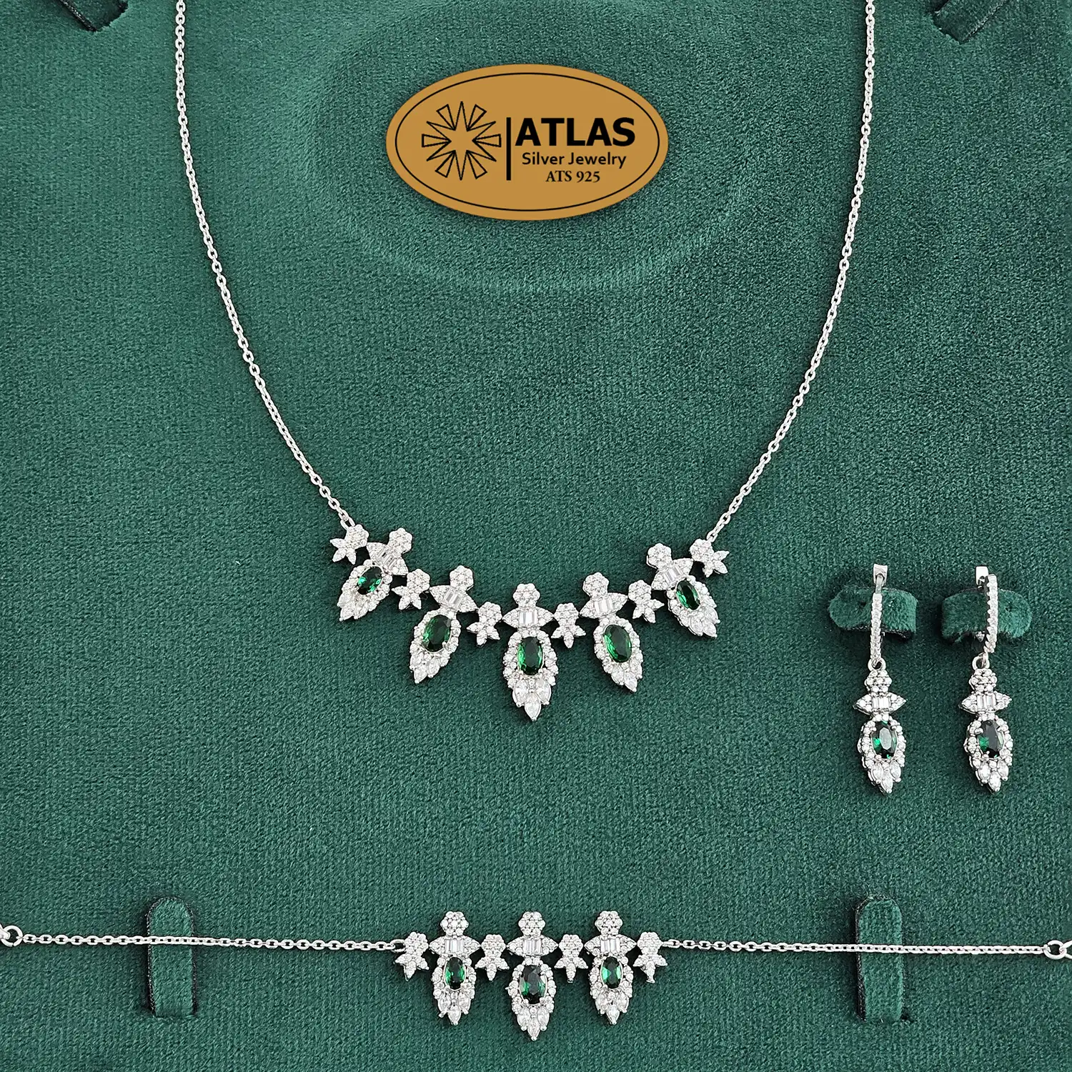 سرویس نقره زنجیری زنانه با نگین های برلیان و مارکیز، باگت 18.9 گرمی نقره اصل 925