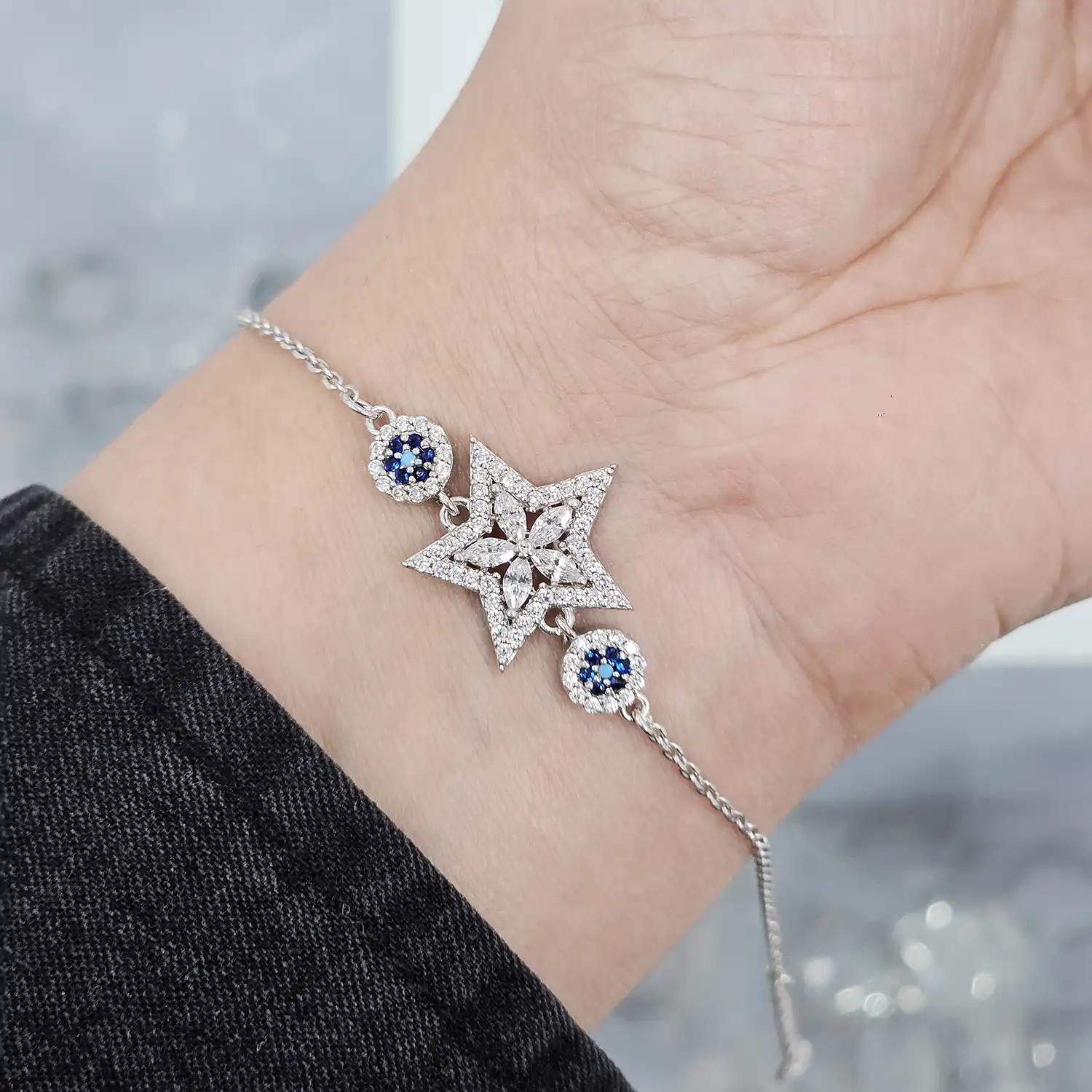 BZ22 دستبند نقره زنجیری با نگین های برلیان 3.3 گرمی نقره اصل 925 - Image 1