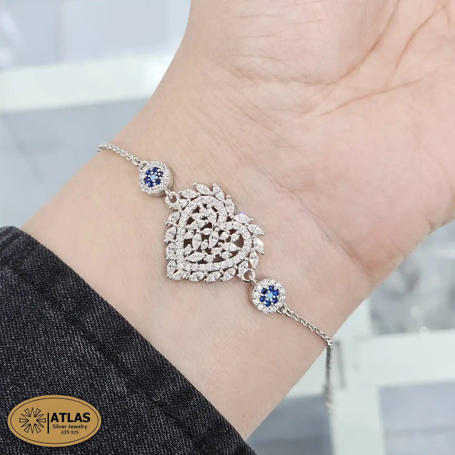 BZ24 دستبند نقره زنجیری با نگین های برلیان 4.2 گرمی نقره اصل 925 - Image 1