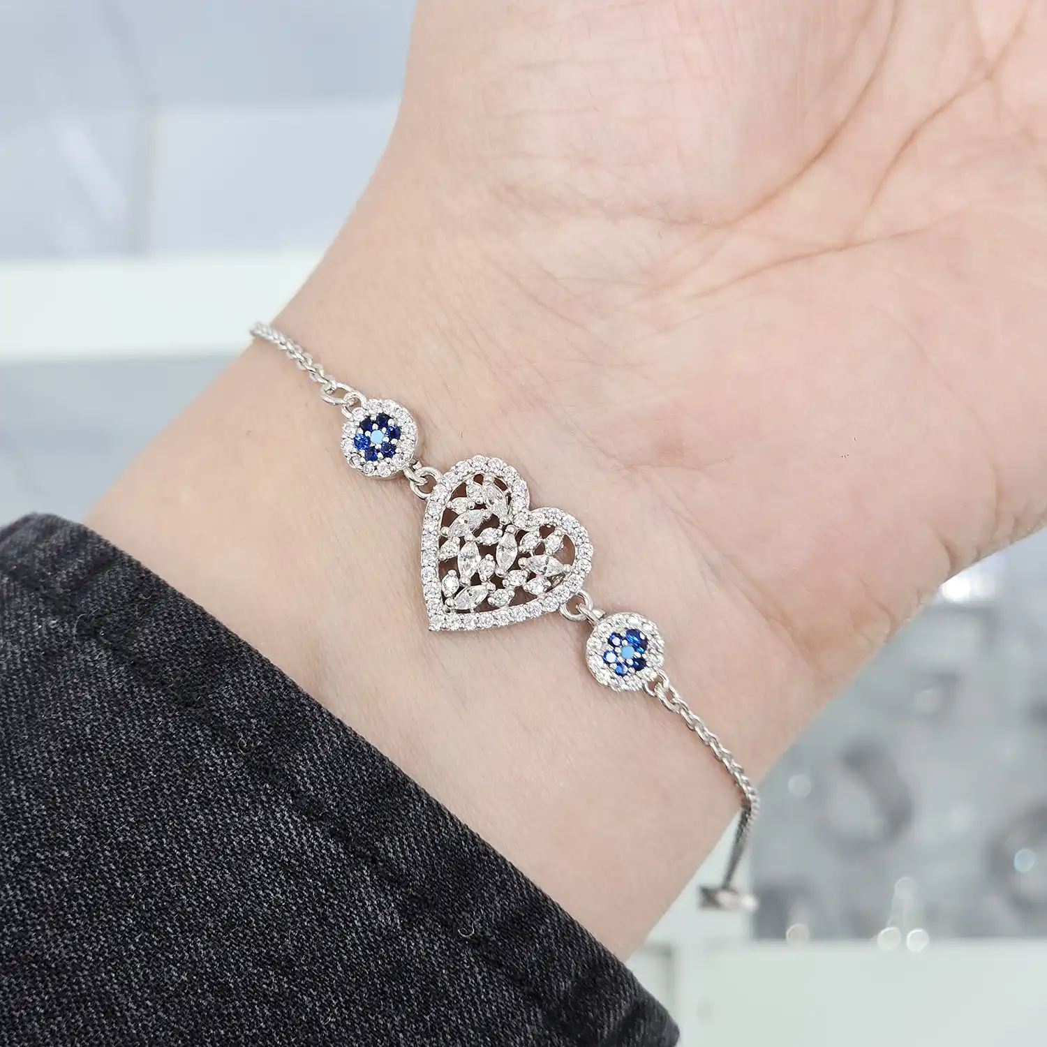 BZ28 دستبند نقره زنجیری با نگین های برلیان 3.2 گرمی نقره اصل 925 - Image 1