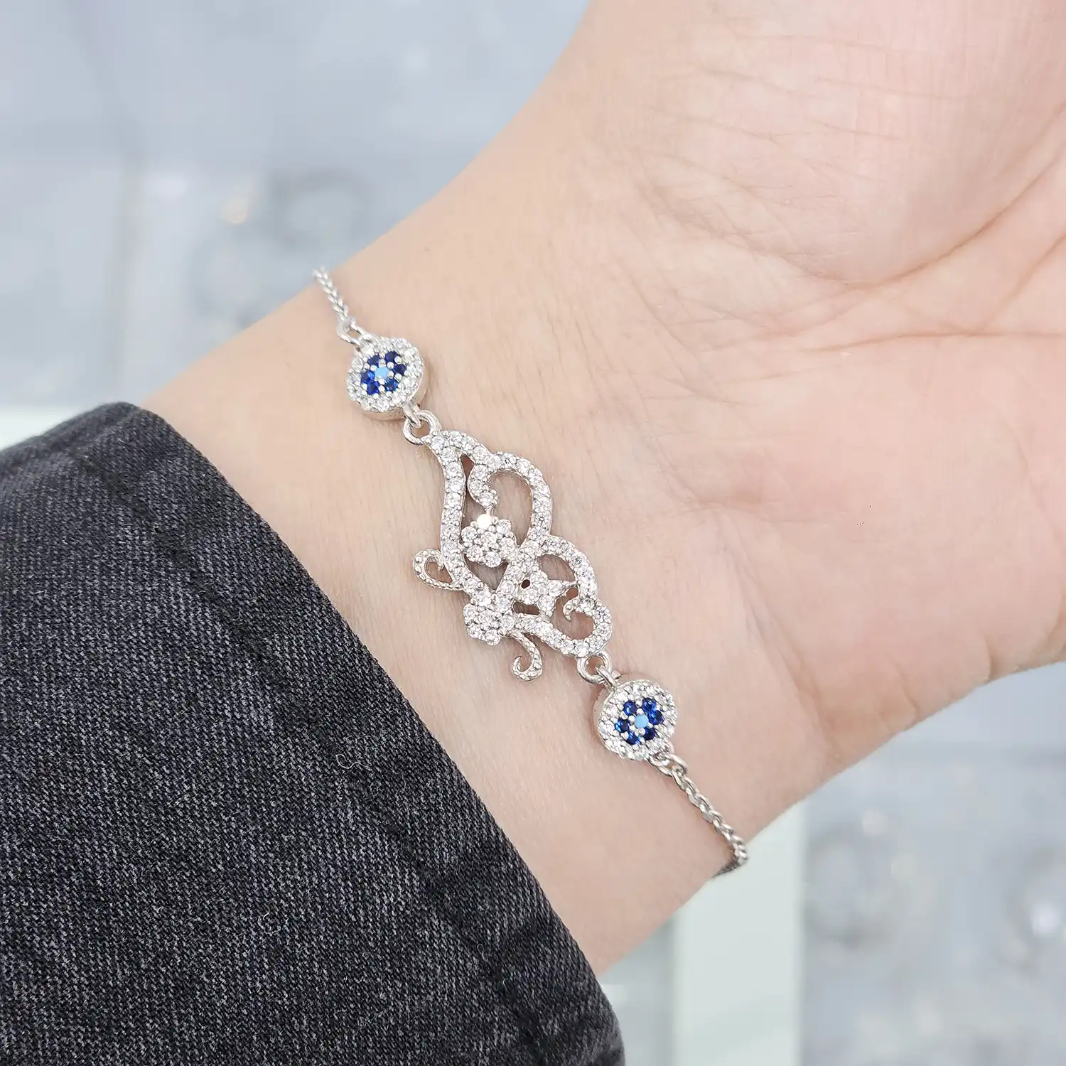 BZ30 دستبند نقره زنجیری با نگین های برلیان 3.3 گرمی نقره اصل 925 - Image 1