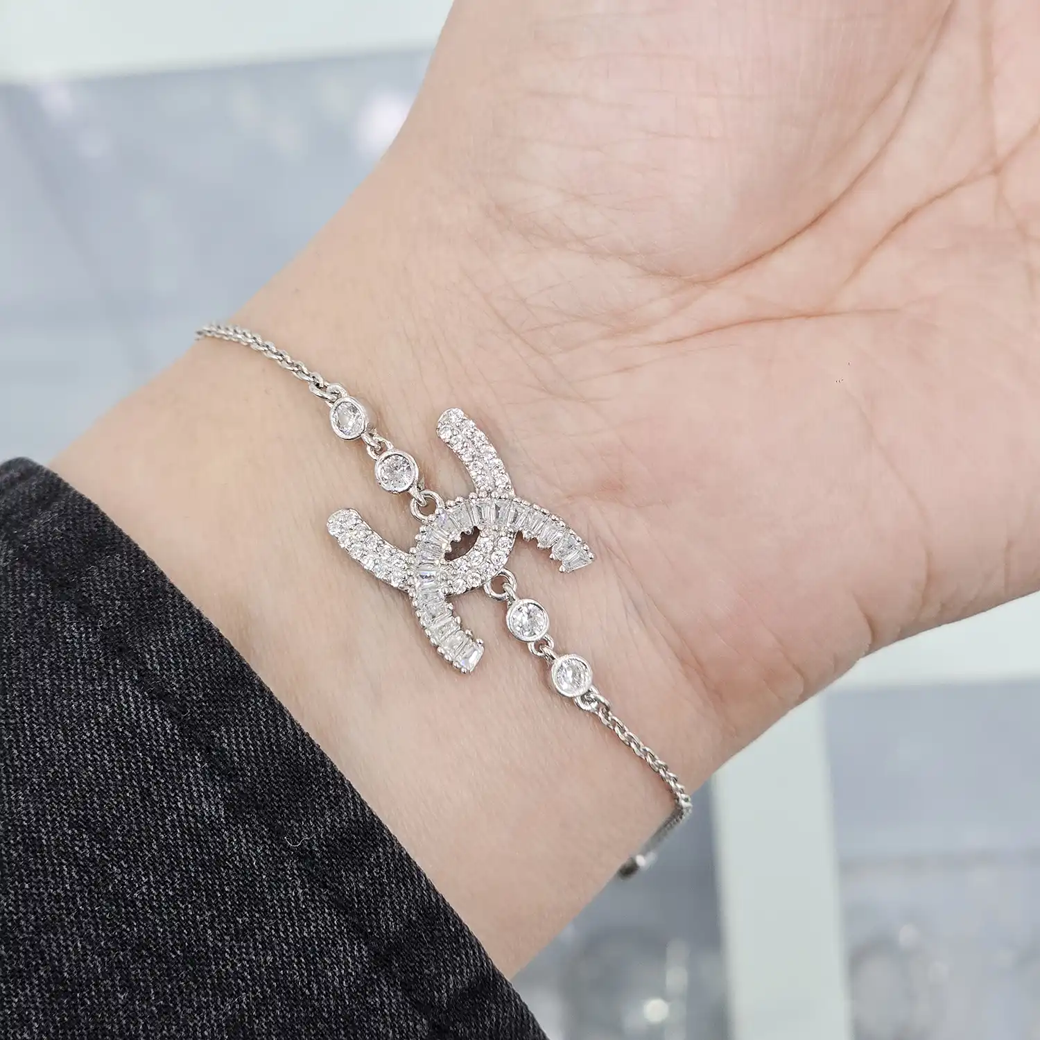 BZ35 دستبند نقره زنجیری با نگین های برلیان 3.5 گرمی نقره اصل 925 - Image 1