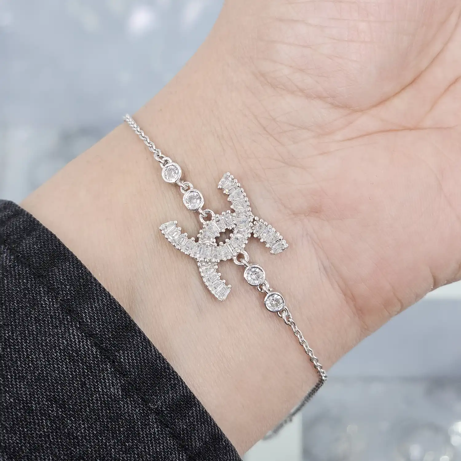BZ37 دستبند نقره زنجیری با نگین های برلیان 3.5 گرمی نقره اصل 925 - Image 1