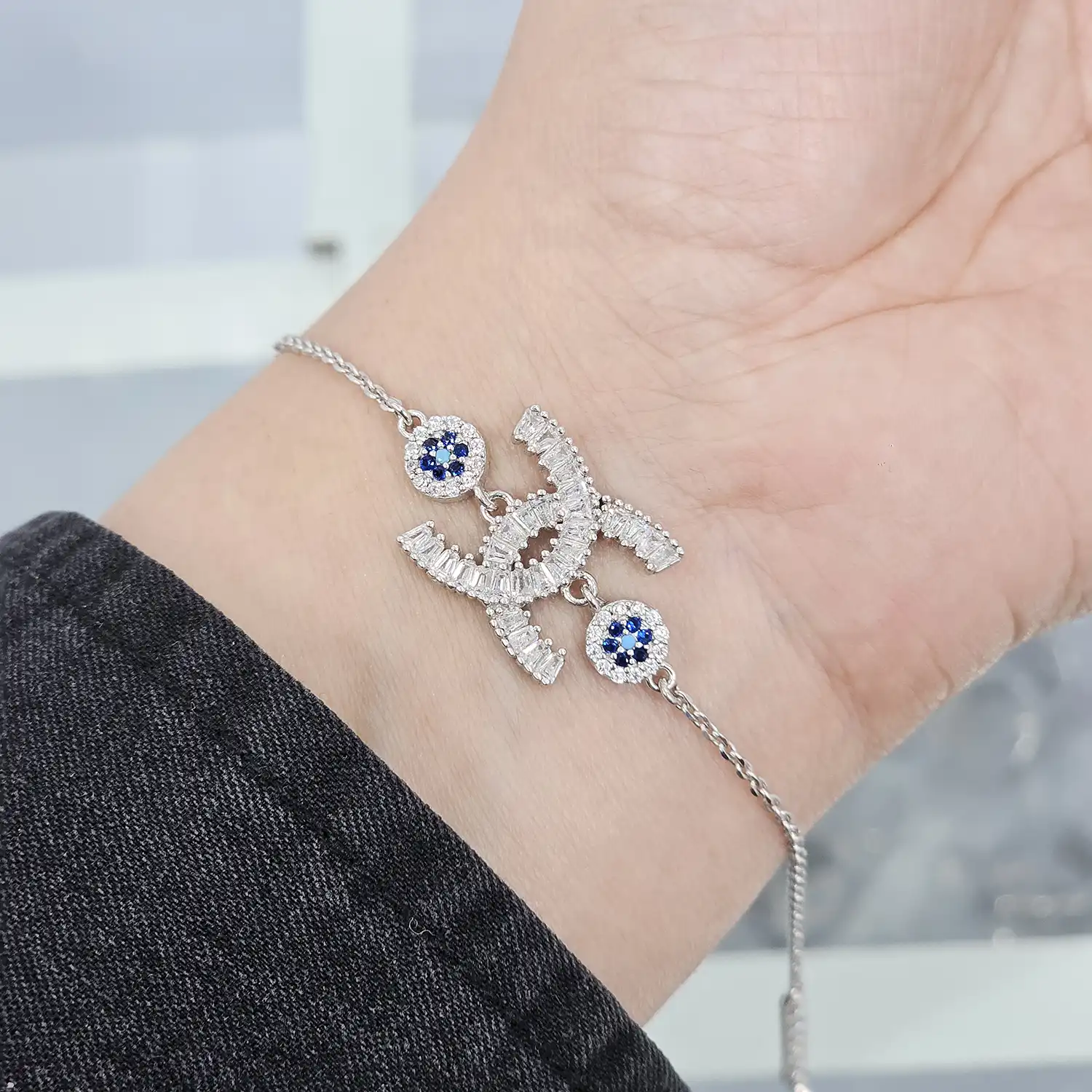 BZ38 دستبند نقره زنجیری با نگین های برلیان 3.5 گرمی نقره اصل 925 - Image 1