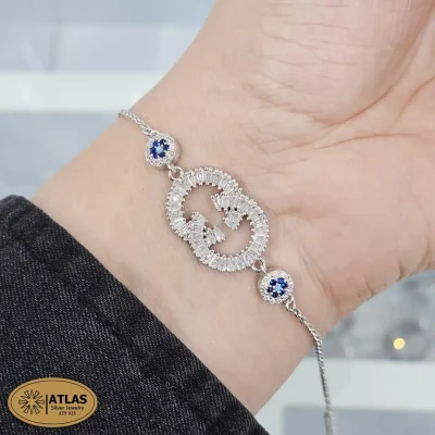 دستبند نقره زنجیری با نگین های برلیان و باگت 3.9 گرمی نقره اصل 925