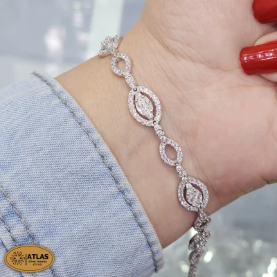دستبند نقره زنانه جواهری با نگین های برلیان و مارکیز 8.6 گرمی نقره اصل 925